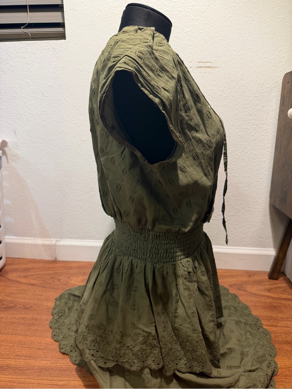 American Eagle Outfitters Olive Green Eyelet Wrap Midi Dress - Picture 4 of 7